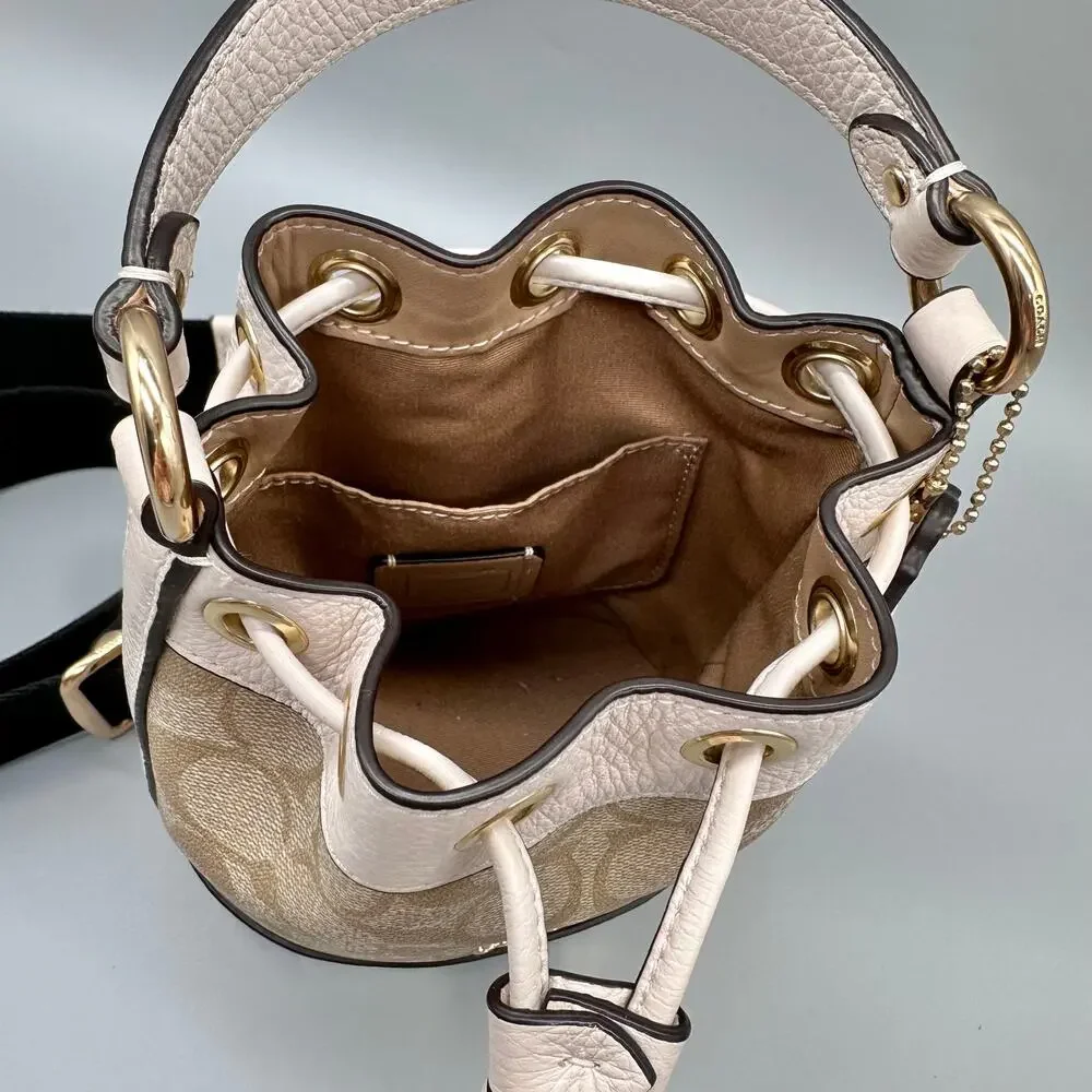 Coach Dempsey Mini Bucket Bag Crossbody Purse Signature Canvas Light Khaki Chalk - Picture 2 of 16